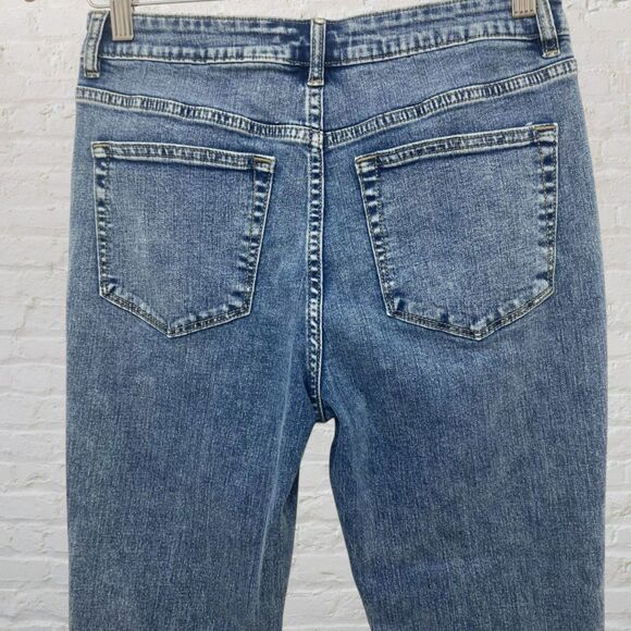 Rebecca Minkoff Jeans 6P Cropped Ankle High Rise Raw Slant Hem Blue Petite - Picture 5 of 14